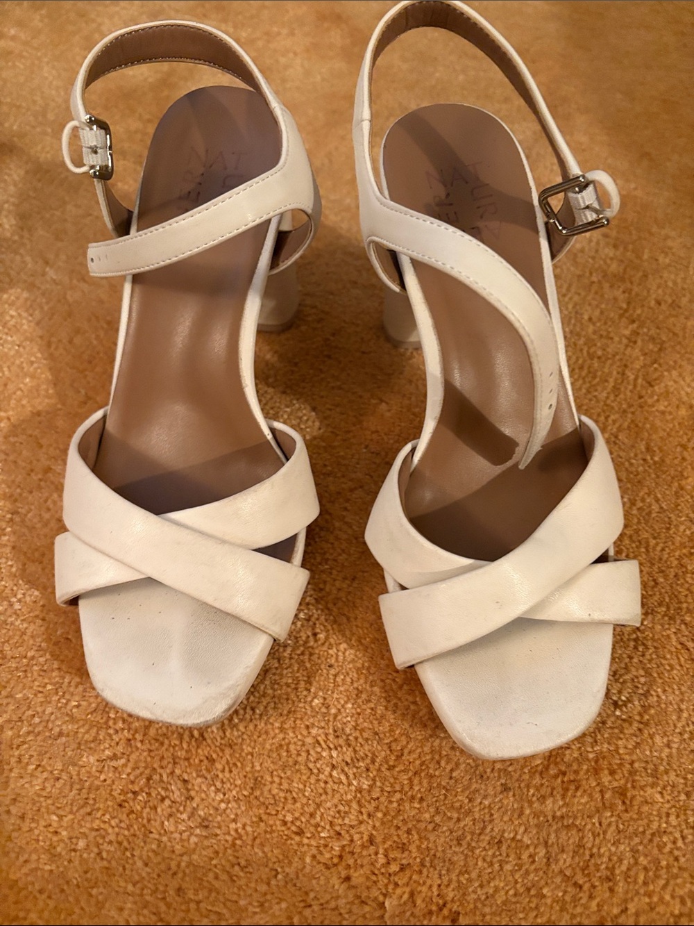 Naturalizer Warm White Morgan Crisscross Block Heel Sandals